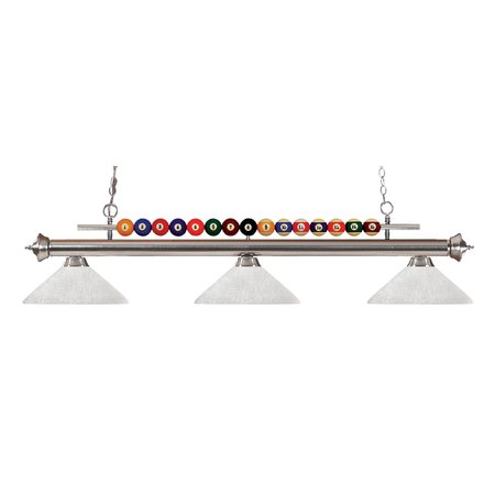 Z-LITE Shark 3 Light Billiard Light, Brushed Nickel & White Linen 170BN-AWL14